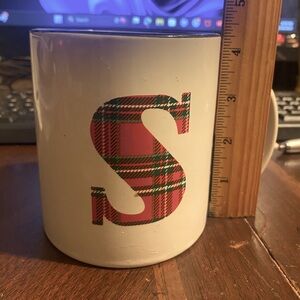 Plaid Initial 'S' White Mug